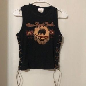 One eyed Jack Saloon sleeveless T-shirt with leather ties Sturgis, SD